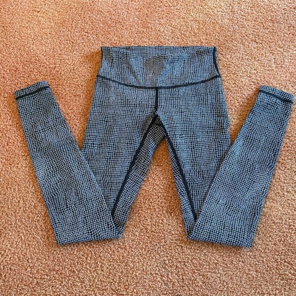 Like New Lululemon Wunder Under Mid Rise Pant Fall Net White Black Leggings 4 - Picture 4 of 10